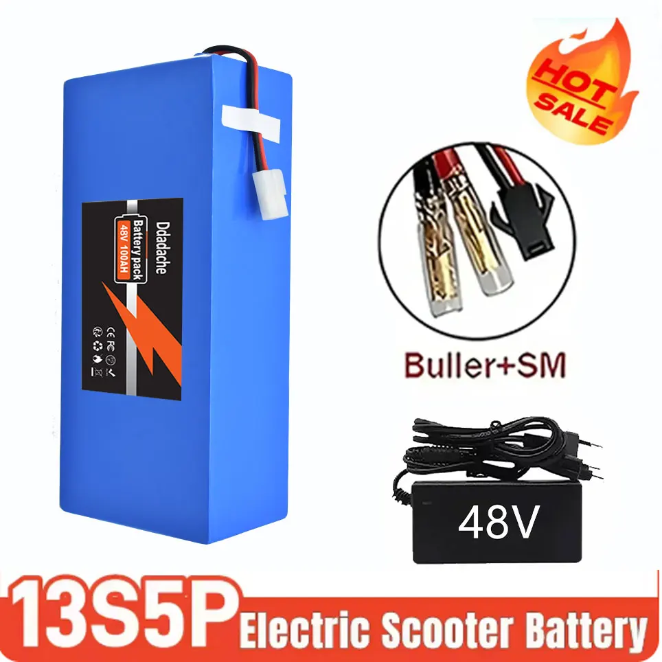 18650 batterijpakket geschikt voor 500-1000W motor 13S5P 48V 100000mAh oplaadbare lithiumbatterij, ingebouwde intelligente BMS