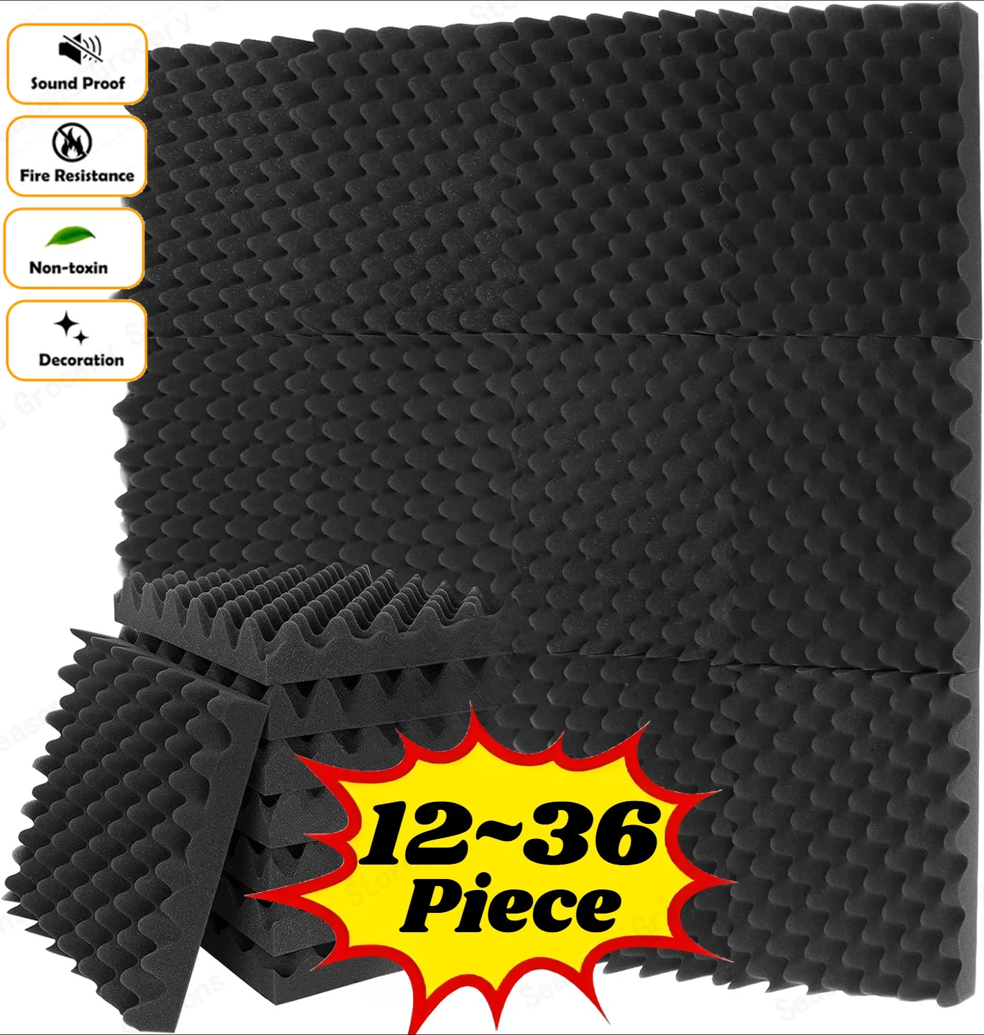 

12-36Pcs Self Adhesive Soundproofing Cotton Wall Stickers Super Strong Absorbent Material for Noise Reduction Sound Isolation
