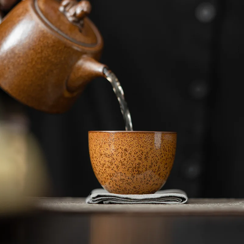 Handmade retro coarse pottery tea cup antique kiln transformed ceramic master cup household kung fu tea set tea cup single cup