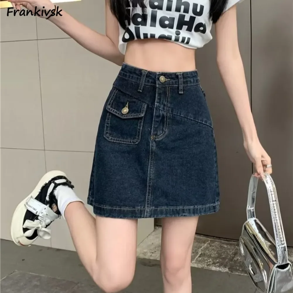 

Women Skirts High Street Vintage Distressed Hotsweet Commuting Pockets A-line Summer American Style College Spicy Girls Stylish