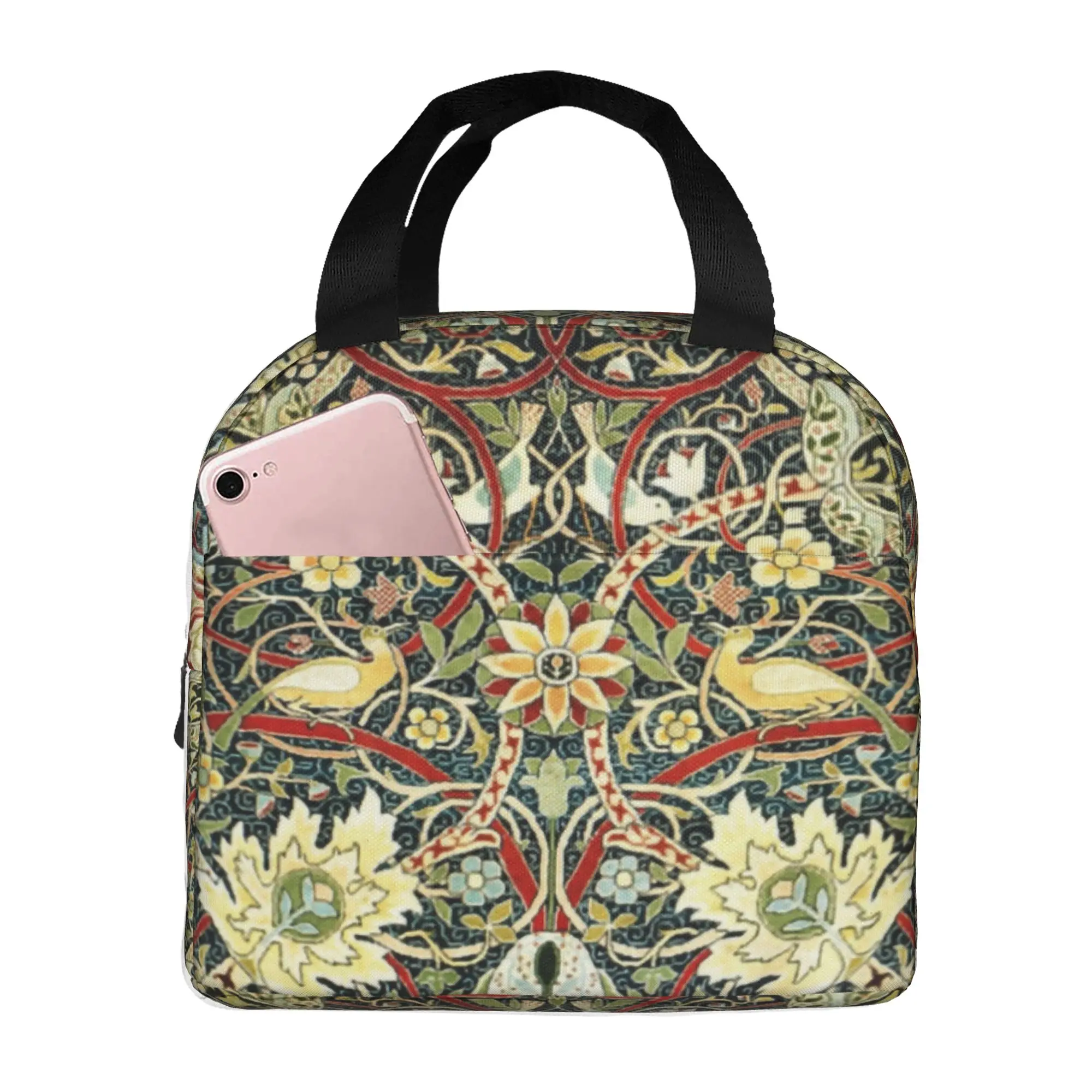 bolsa-termica-isolada-william-morris-para-trabalho-escola-padrao-textil-reutilizavel-caixa-termica-bento-mulheres-homens