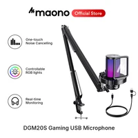 Micrófono USB para juegos Maono DGM20S, micrófono de condensador con luz RGB, cancelación de ruido, brazo articulado para streaming, podcast, YouTube, TikTok
