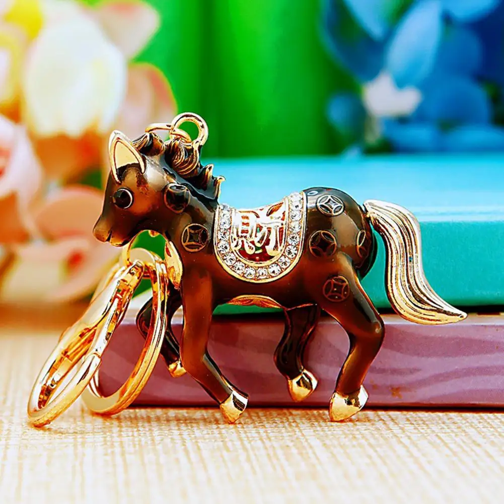 Gold-plated Horse Keychain Colorful Rhinestone Key Pendant Double-sided Rhinestone Chinese Zodiac Horse Keychain Pendant