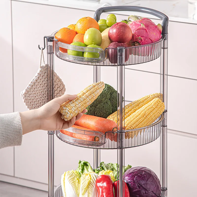 Modern Minimalist Trolley Round Multi-Layer Plastic Shelf Snack Storage Cart Wheels Removable Bedroom Living Room Kitchen Shelf