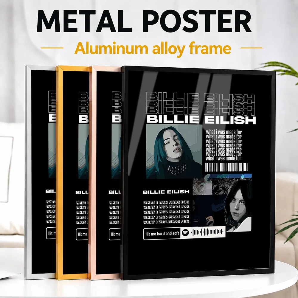 Billie Eilish Collage Album Framed Metal Poster Customized Graphic Design Wall Art For Listening Lounge, Record Collector Gift