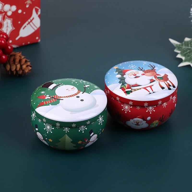 1pc Christmas Metal Tin Jars Coffee Tea Spice Candy Jewelry Storage Case Candle Making Containers Decorations Boxes