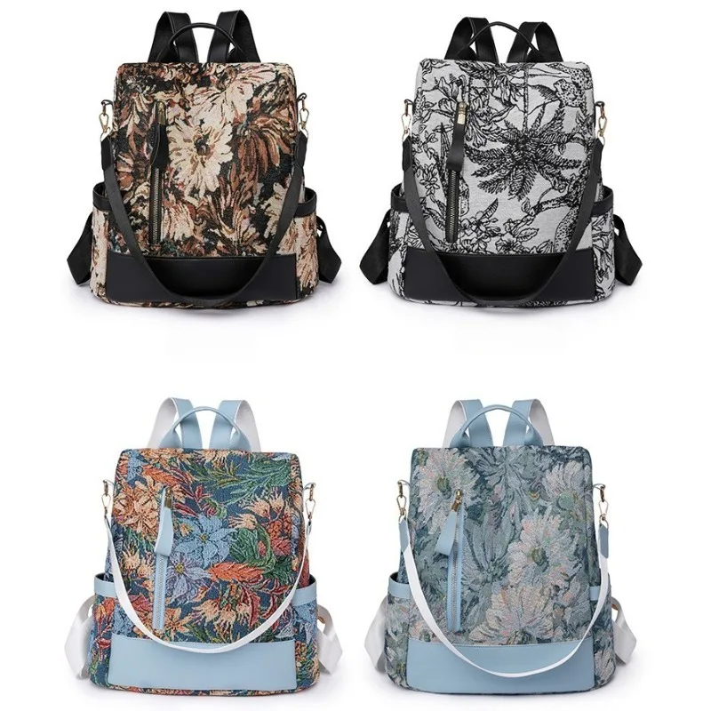 Fashion Women Backpack Splash-Paint Print Nylon Backpack Multifunctional Commuter Shoulder Bag Daypack Portable Travel Rucksack
