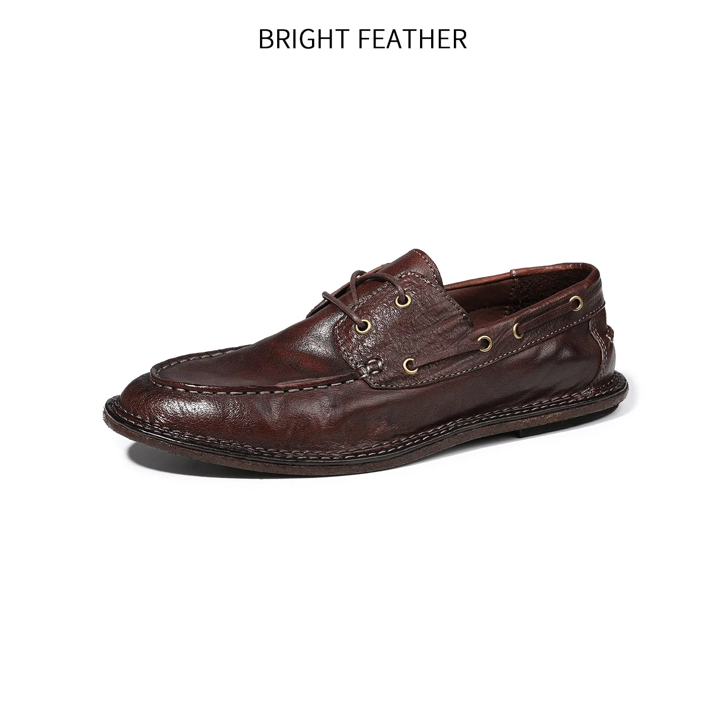 

Genuine Leather Sailing Shoes Men's Casual Leather Shoes Lace-up Soft Sole Hand-stitched Horse Leather Men's Shoe