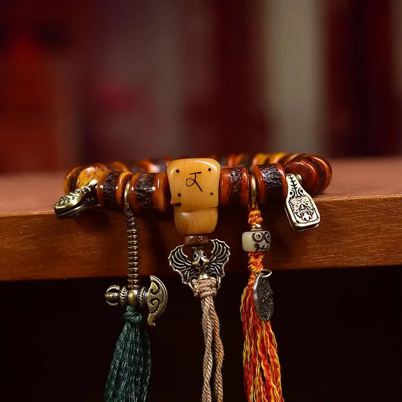 Natural Tibetan Yak Collectables-Autograph Bracelet Beads Backflow Bone Three-Way Copper Clip Accessories Old Materi