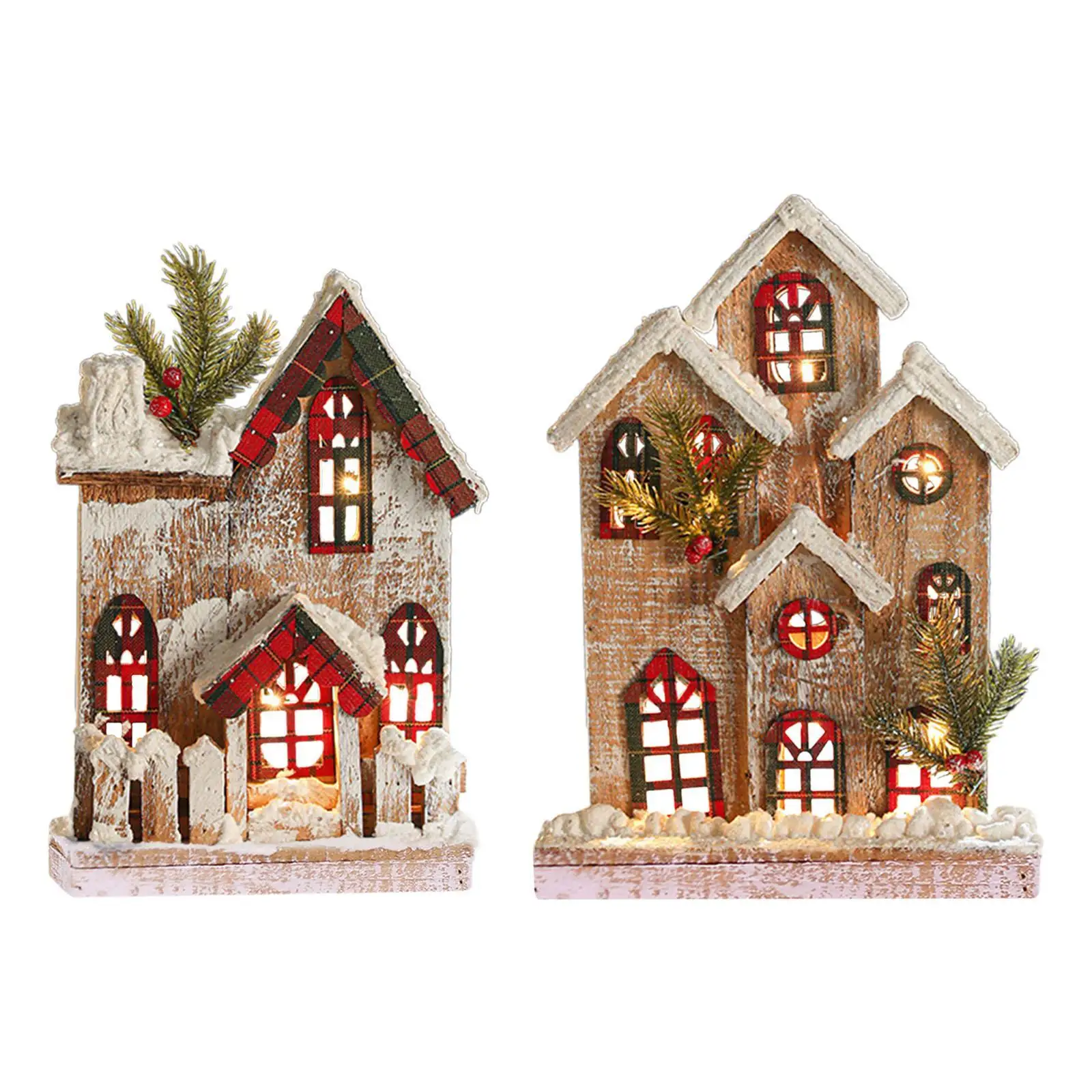 Mini Christmas Decor Village Christmas Gift Glowing Log Cabin for Xmas Party Dec