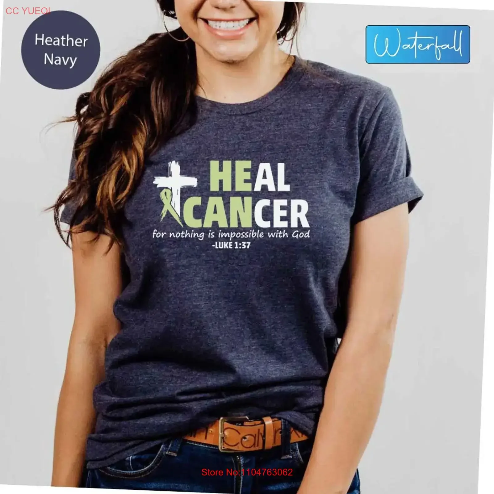 He Can Heal Cancer Awareness With Ribbon T Shirt For Women Religious Bible Verse Quote Survivor vintage Washed Stylish Unisex