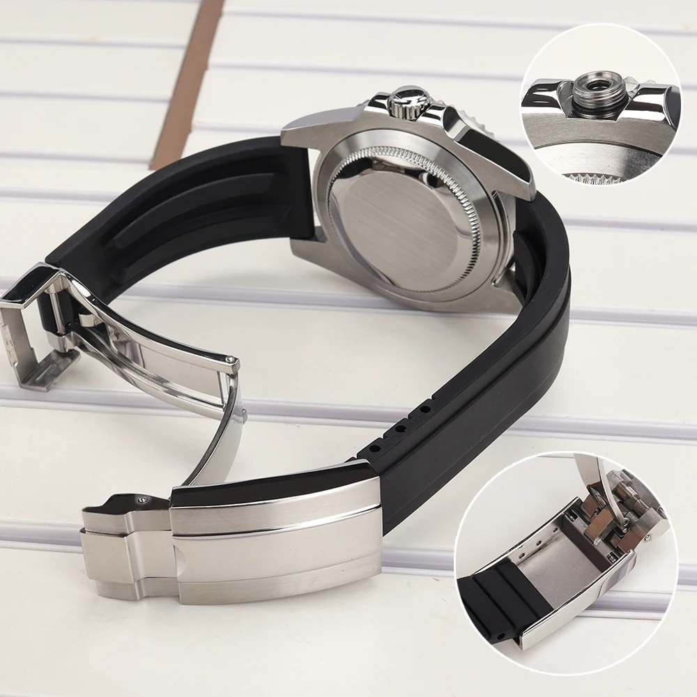40mm Herren 20ATM Uhrengehäuse Gummiarmband Saphirglas für YACHT NH35 NH36 NH34 4R 7S26 Miyota 8215 ETA2824 Automatik-Uhrengehäuse Ersatzteil – Detail 7