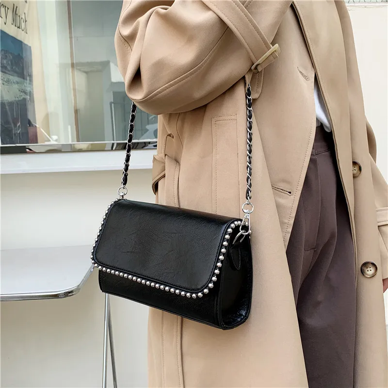 

Shoulder Bag for Women Suede with Chain Ladies Luxury Fashion Handbags Crossbody Purse Bead Bag Retro Tote Designer Small Pocket