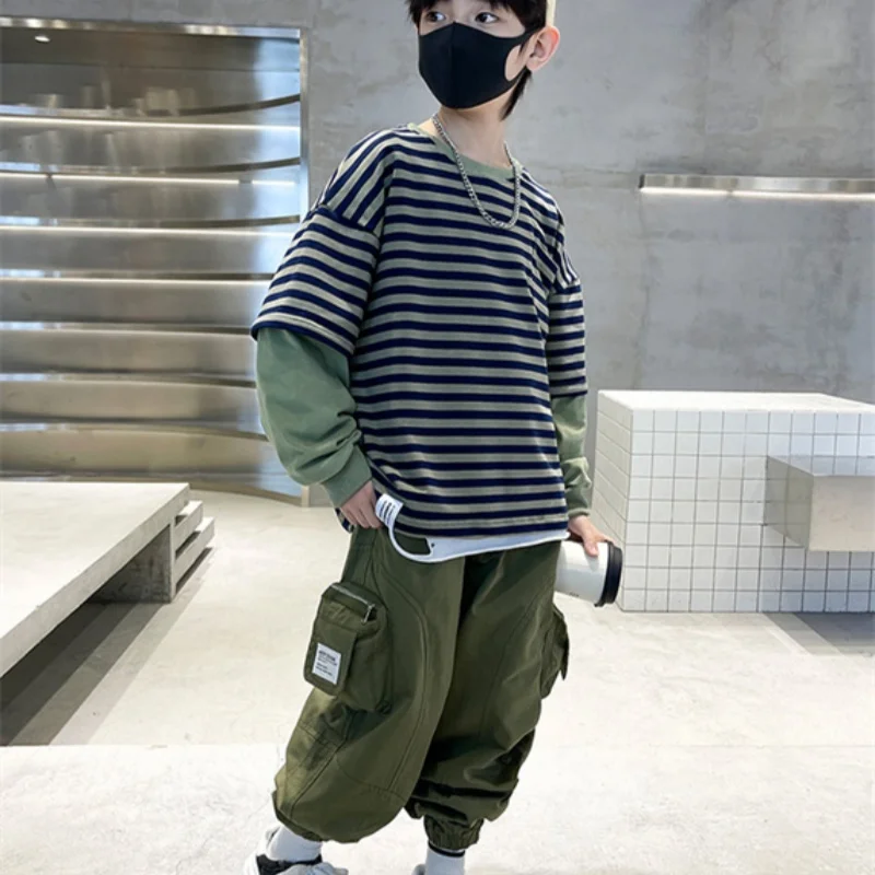 

Boys Sweatshirts +Pants Kids Suits 2PCS/Set Cotton 2024 Stripe Spring Autumn Cotton Sport Suits Formal Christmas Gift Children C