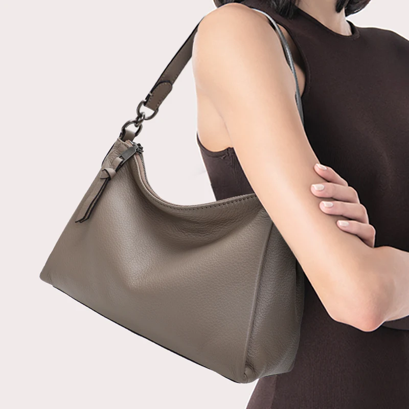 New fashion women\'s bag leather shoulder bag large capacity soft top layer cowhide hourglass bag armpit bag