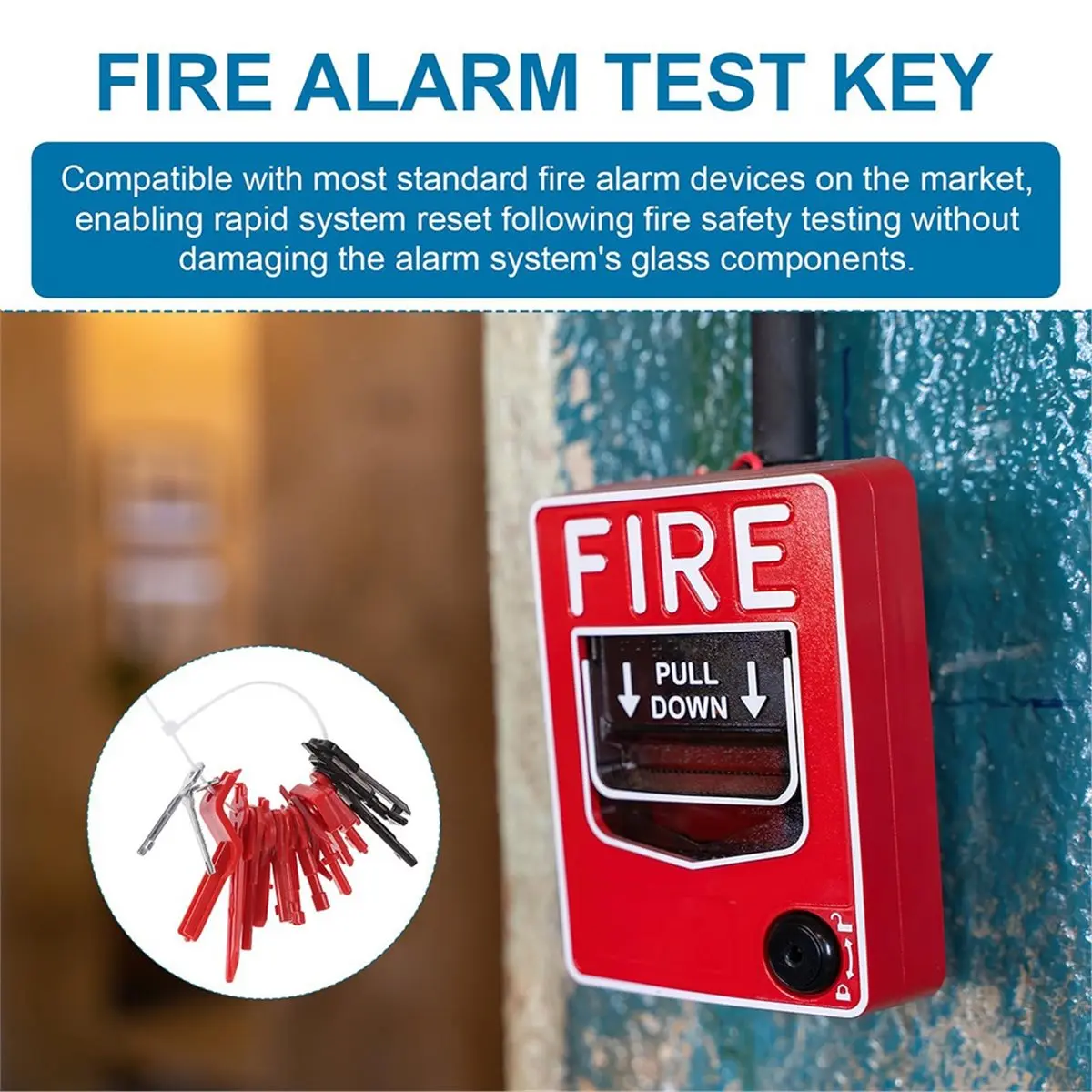 16 PCS Fire Alarm Test Key Set with 2 Key Rings, Manual Reset Key Kit for Engineers and Safety Systems