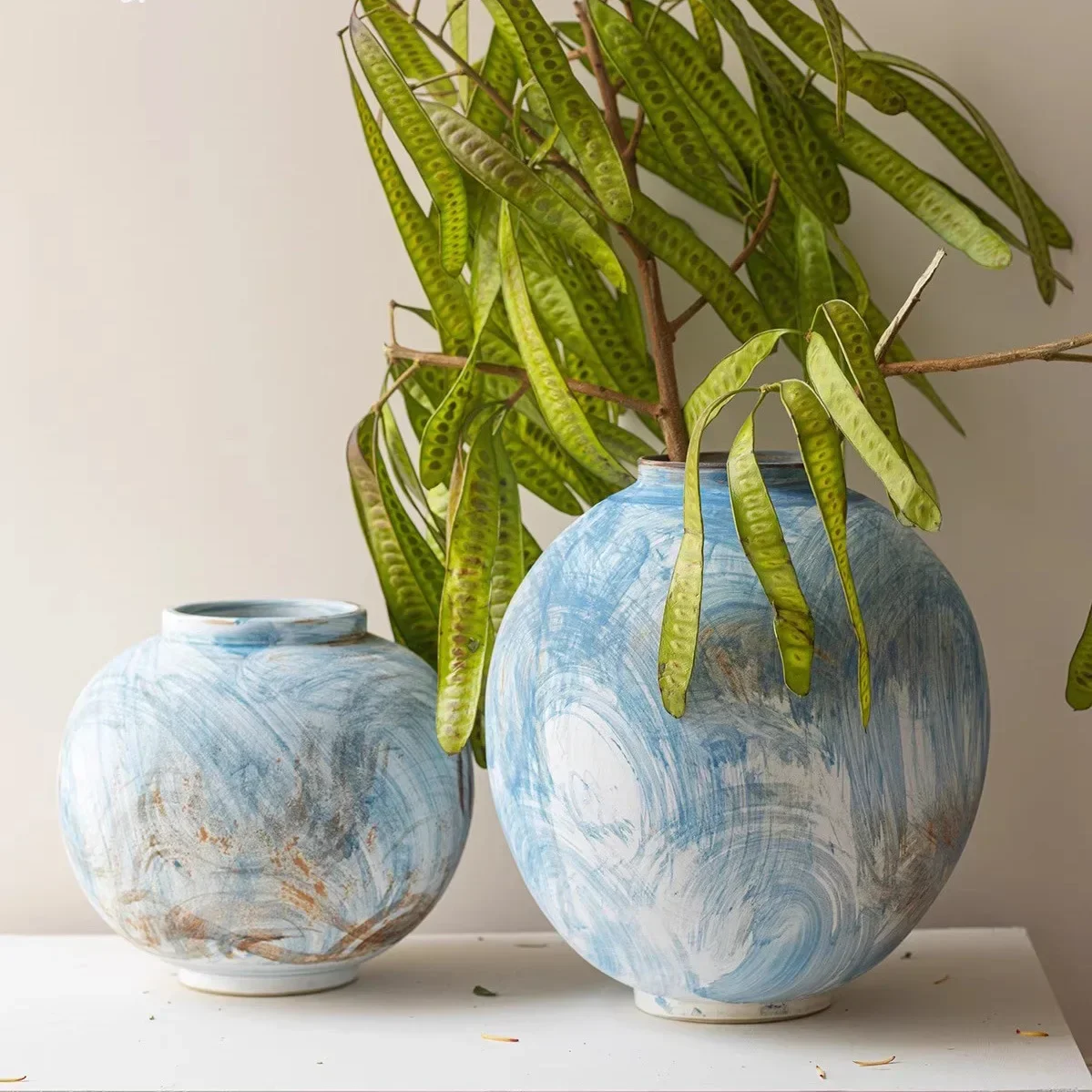 Modern simple ceramic vase wabi-sabi wind blue series flower arrangement Jingdezhen new Chinese decorative ornaments