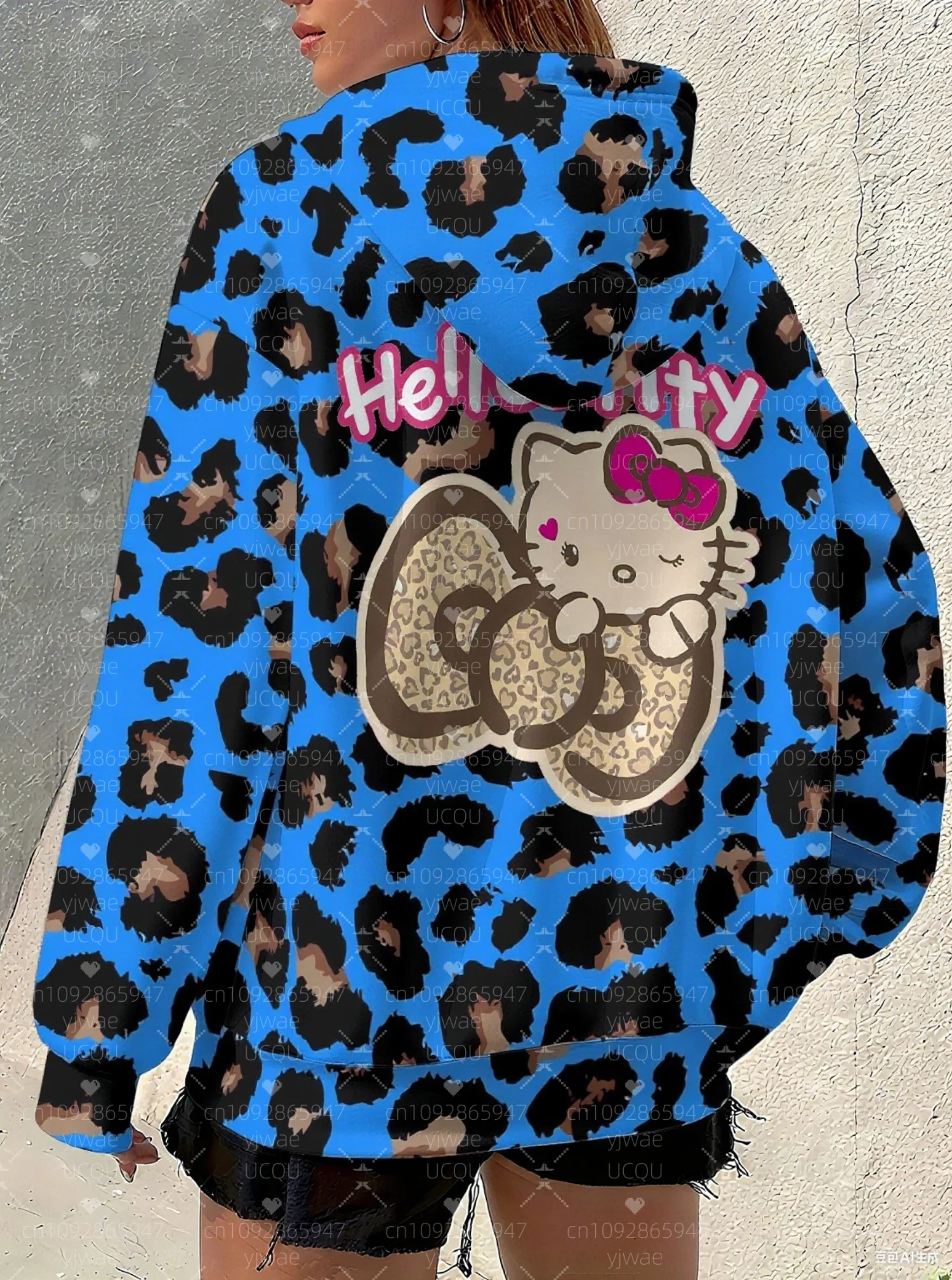 2025 mulheres plus size leopardo olá kitty impressão moletom com capuz ao ar livre all-match hoodie feminino menina topos roupas femininas
