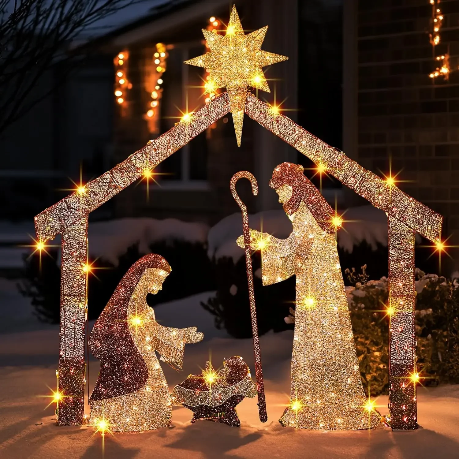 Christmas  Scene Decorations,6 FT Lighted Outdoor Nativity Set 250 Lights,Indoor Outdoor Holiday Party Garden Yard Lawn Decor