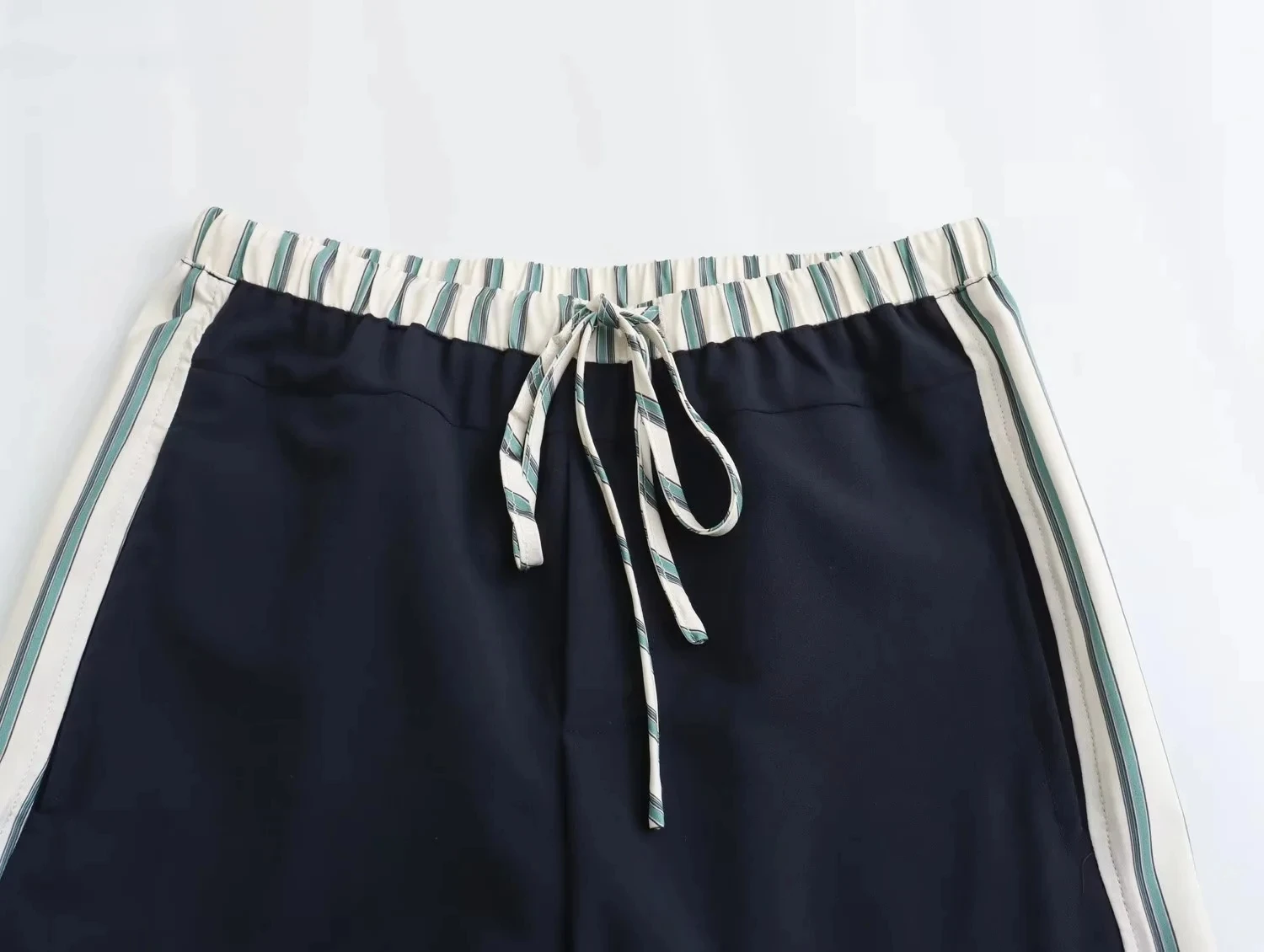 2024 Spring New Female Stripes Lapel Short Sleeves Buttons Shirt Top + Lace Up Elastic Waist Woman Wide Leg Long Pant