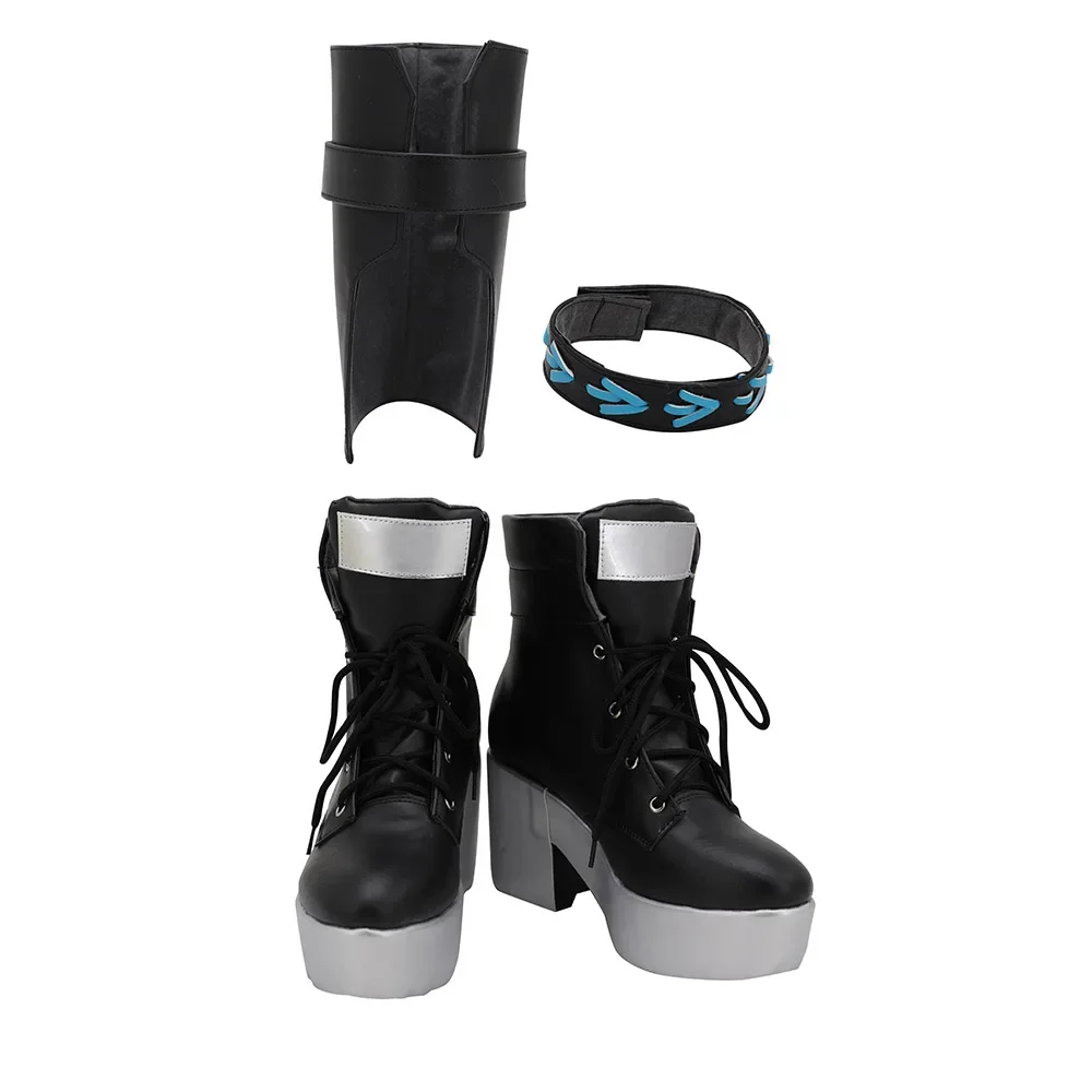 Arknights Schwarz Cosplay Boots High Heel Black Shoes Custom Made Any Size (2)