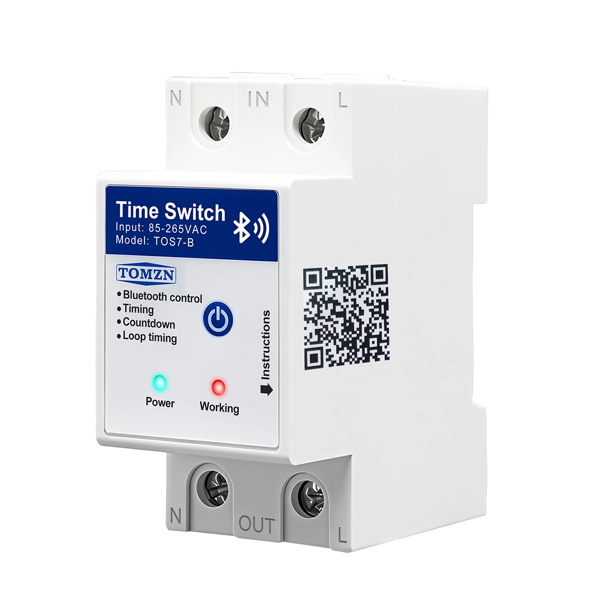 TOMZN TOS7-B Bluetooth Control Timer Switch 85-265VAC 40A 63A EasyCon 35mm DIN Rail Countdown 28 Groups Timing Loop Timing