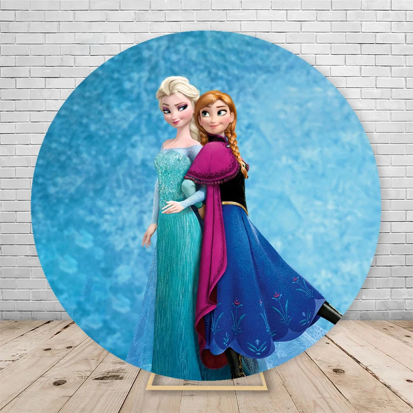 Frozen Anna Elsa Round Photography Backdrop Cover Girls Birthday Party Snowman Baby Shower Background Photo Booth Props