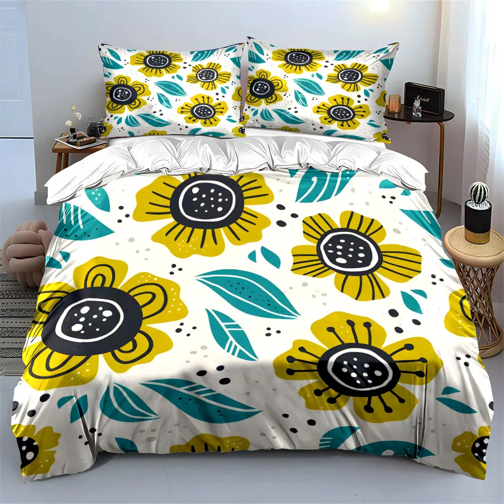 Vibrant Floral Pattern Design Print Bedding set 3PC 1 duvet cover 2 pillowcases adult and children bedding set Luxury