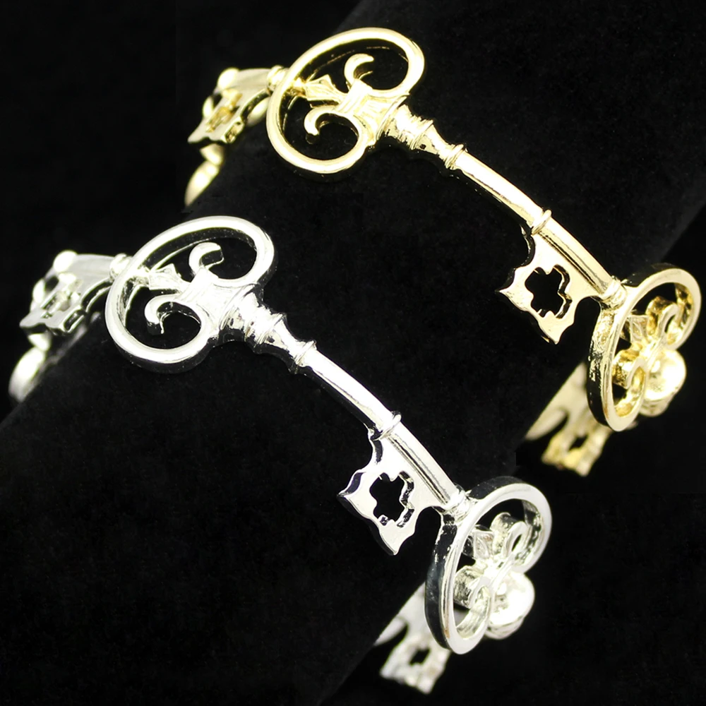 Unisex Vintage Victorian Skeleton Key Cross Bangle Cuff Fashion Bracelet For Valentine Anime Halloween Party Jewelry Accessories