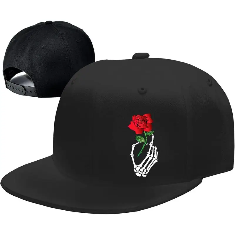 Flat Bill Hats for Men Snapback Hats Skull Skeleton Hat Flat Brim Fitted Hat Adjust Black Baseball Caps for Men