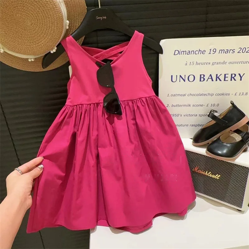 

Girls Summer Dress Children's Cotton Fashionable Dress Summer Backless Baby Vest Princess Dress Trendy Short Sleeve