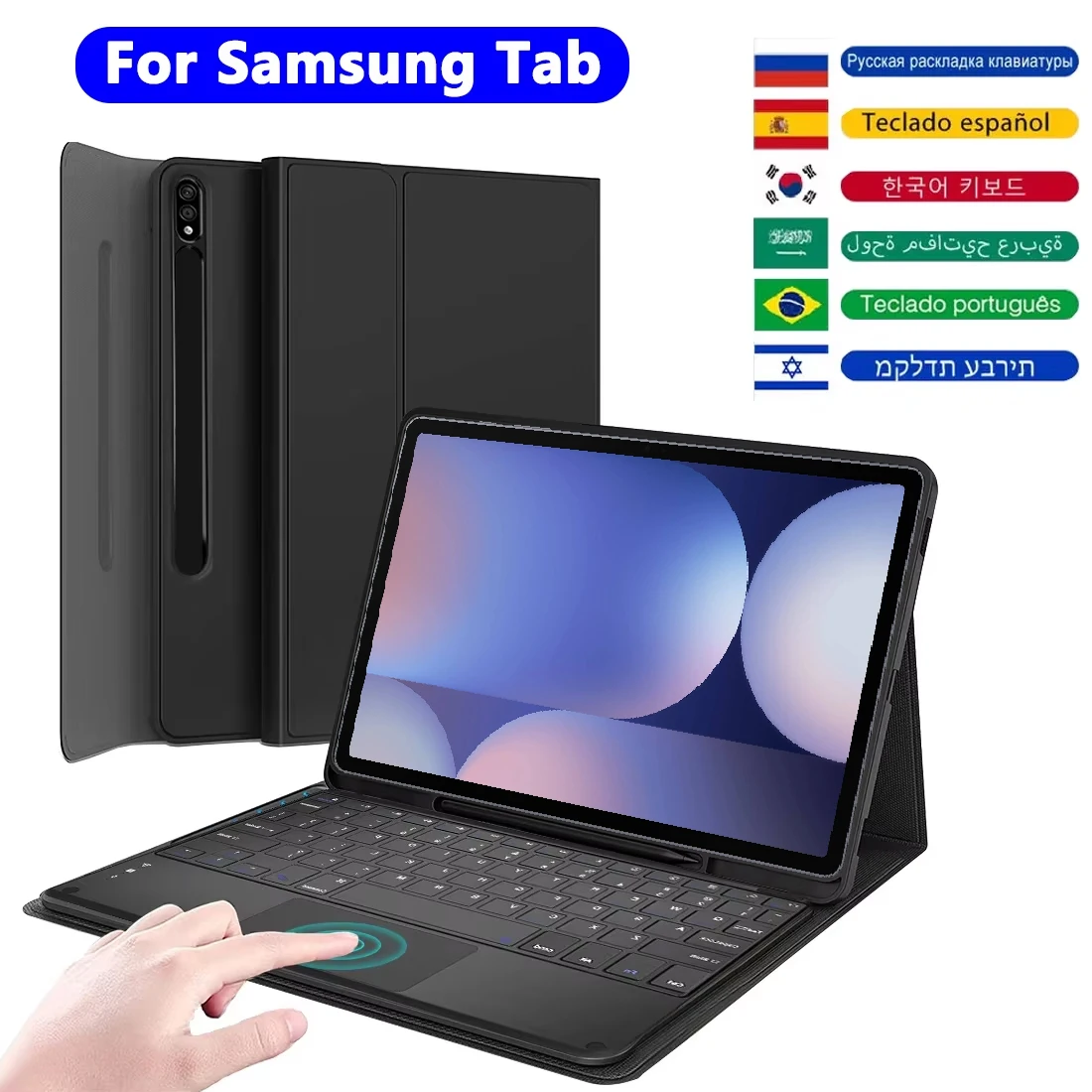 Capa Teclado para Samsung Galaxy Tab S10 FE/S9 FE 10.9'', Capa para Tablet A9 Plus/S7 S8 S9 11, S9 FE Plus 12.4/S10 FE Plus 13.1''
