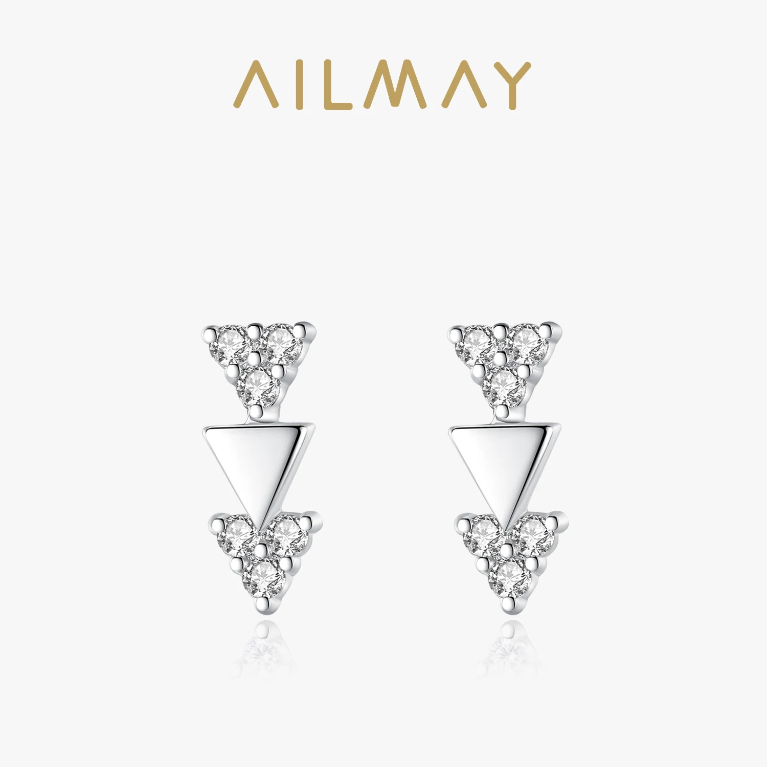 Ailmay Real 925 Sterling Silver Exquisite Triangle Shape Earrings Clear Zircon For Women Girls Party Accessories Jewelry