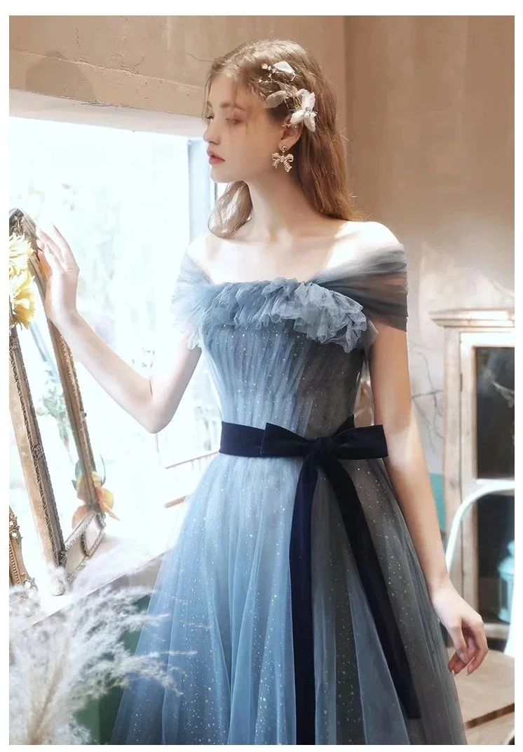 Nuovo greydish blu lungo sudore signora ragazza donna principessa damigella d'onore banchetto festa abito da ballo abito formale abito da donna elegante
