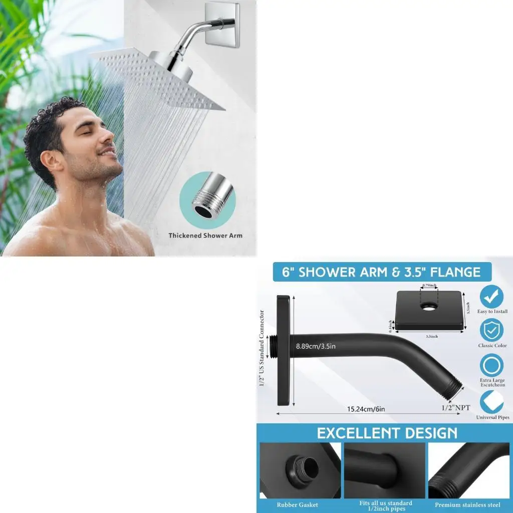 

Acid Resistant 6 In Shower Arm Stainless Steel Construction Features Wide Flanges For Wall Repair Threads
