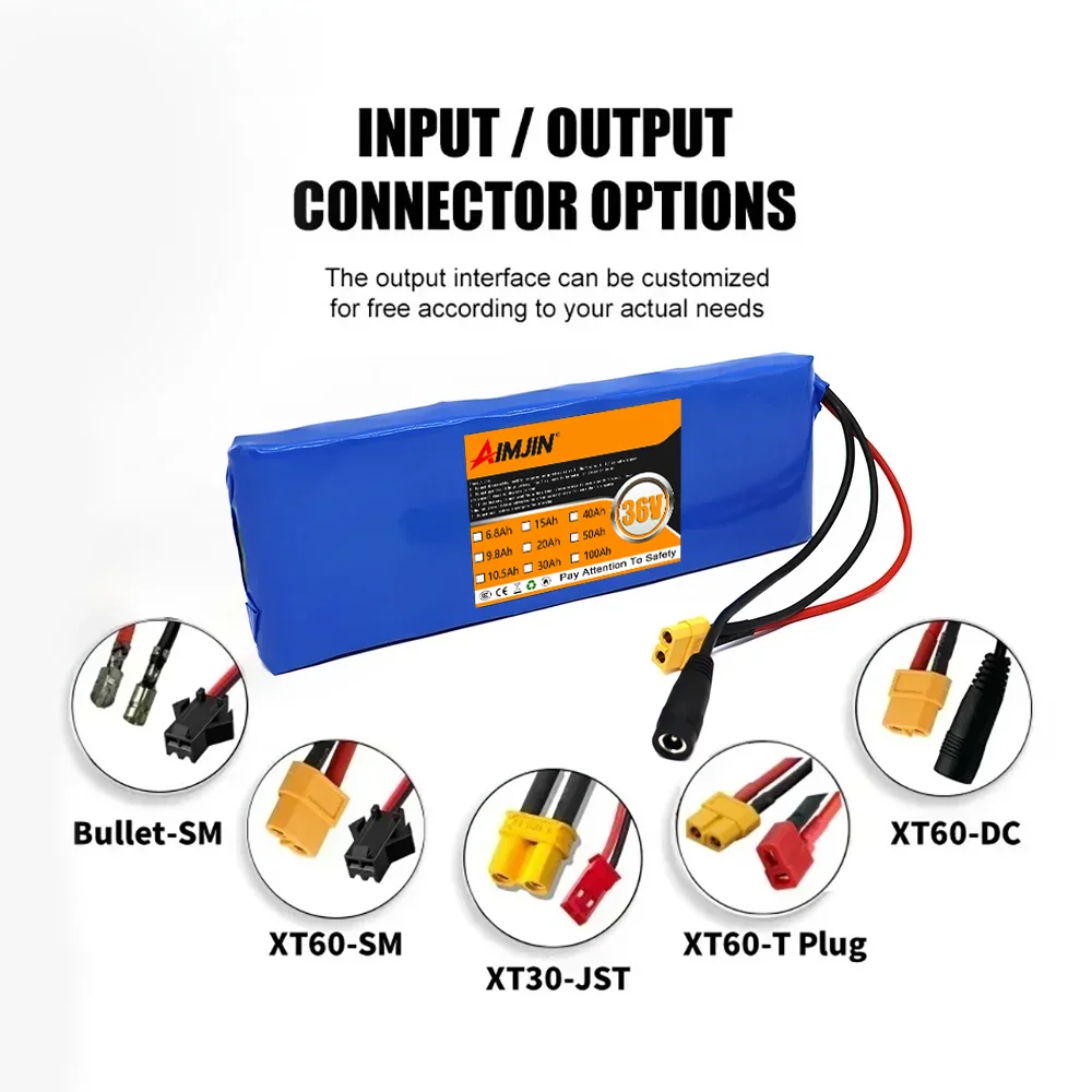 18650 10S1P 36V 20000mAh high-capacity battery pack rechargeable lithium-ion battery electric vehicle motorcycle 20A BMS 500W