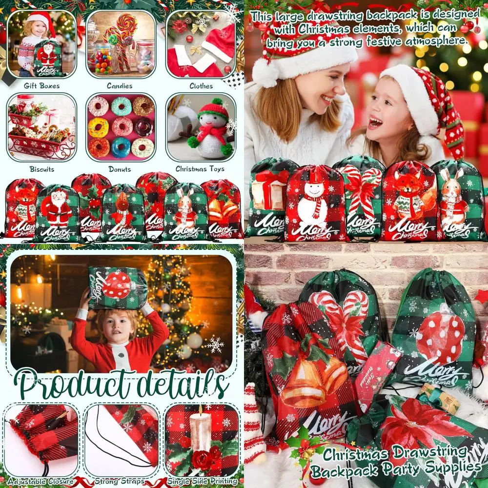 

Большие рождественские рюкзаки на шнурке — оптовые праздничные подарочные пакеты для вечеринок в виде снеговика и Санта-Клауса, 16,5x13,4 дюйма