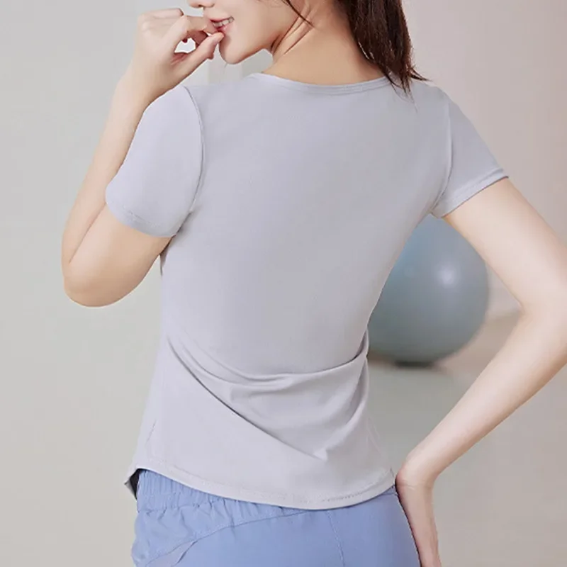 Pilates Fitness Gym T-Shirts Women Quick Dry Yoga Tees Short Sleeve Pleated Workout Running Clothing Sports Camisas De Mujer