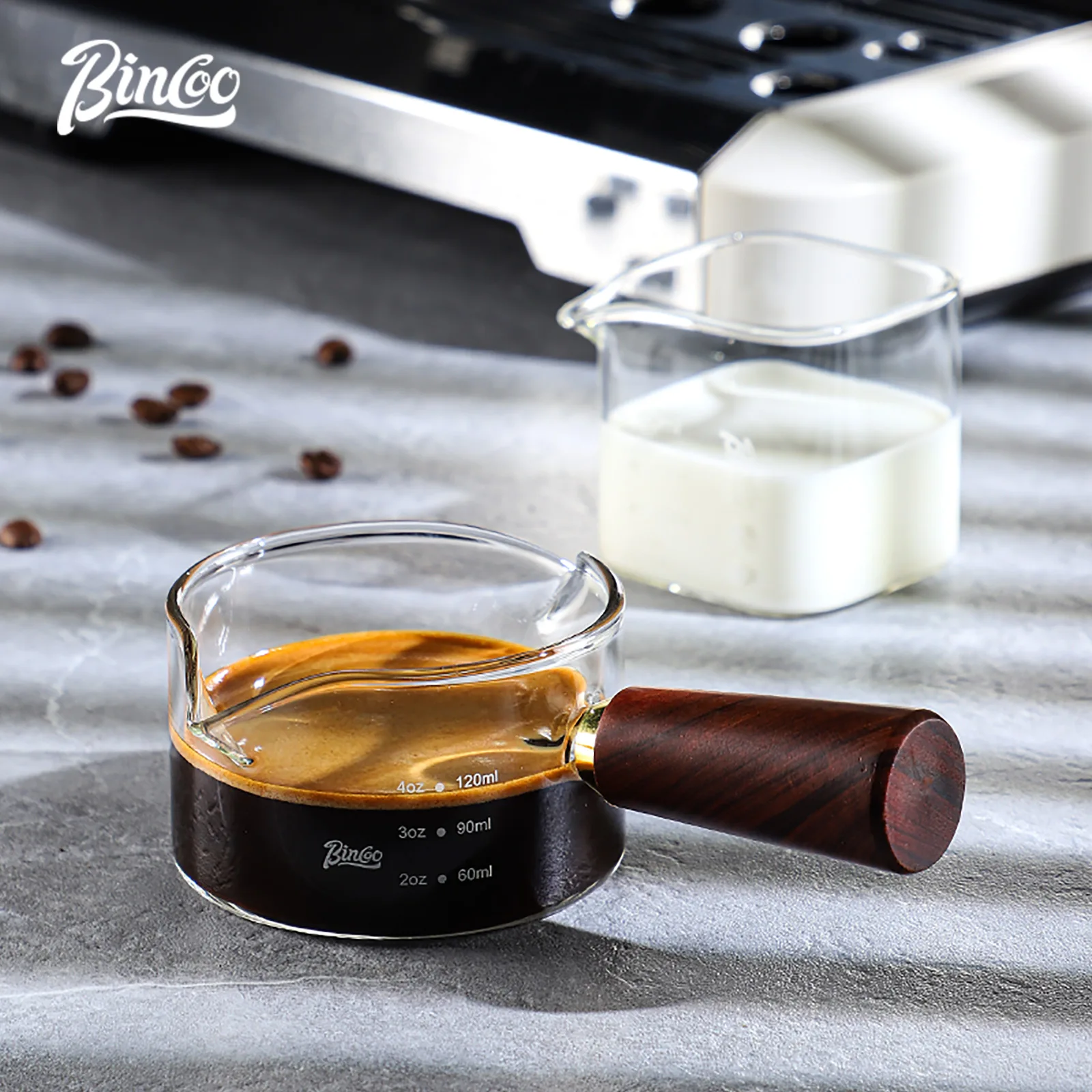 

Bincoo 120-160ml Concentrated Espresso Cup,Reusable Wooden Handle Single/Double mouth Glass Coffee Measuring Cup