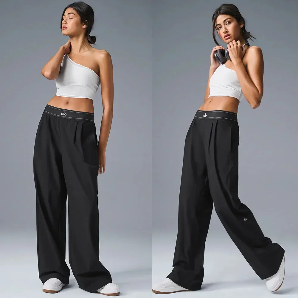 البدلة حتى بنطلون أسود وأزرق اليوغا السراويل الرياضية عالية الخصر مستقيم الساق مريحة فضفاضة واسعة السراويل خفيفة الوزن المرأة بانت