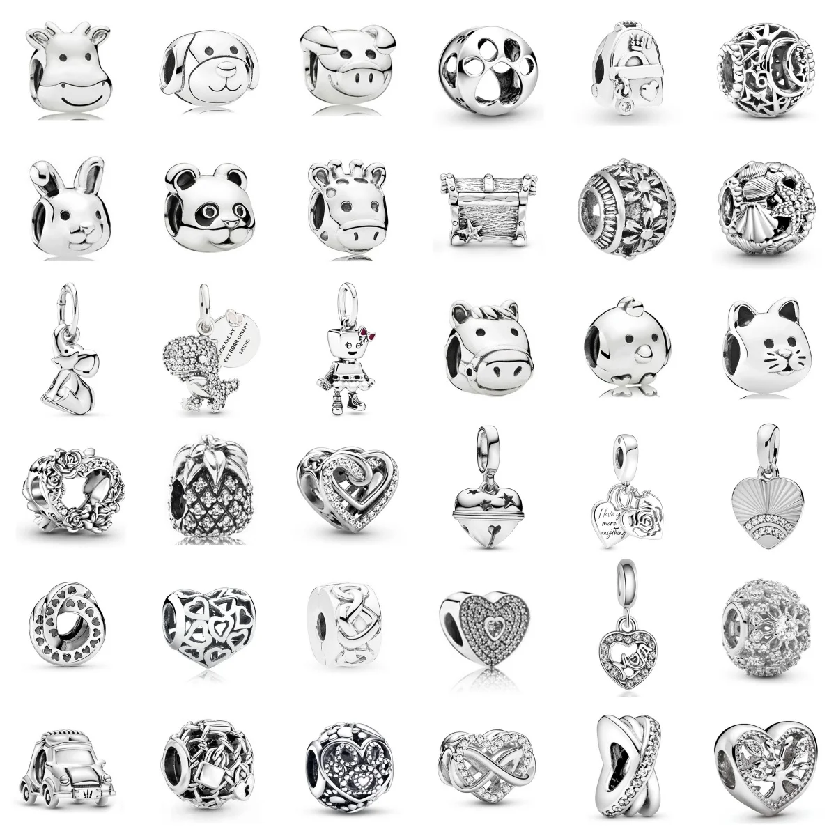 

Silver Plated Heart Pendants Hollow Alloy Animals Charm Beads For Women Fashion DIY Bracelet Necklace Jewelry Accessories Gifts