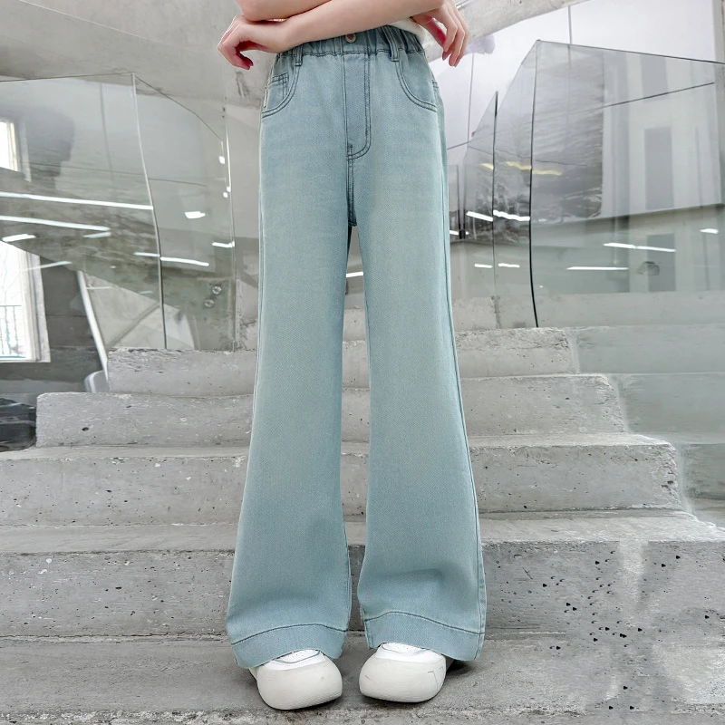Kids Summer Soft Lyocell Fabric Flare Jeans For Teen Girls Thin Bootcut Denim Pants Tweens Child Tencel Jeans Trousers with Bow