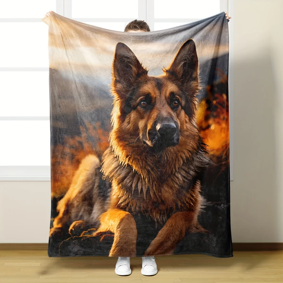 Dog Portrait Photo Blanket Throw Realistic German Shepherd Pet Cozy Winter Warming Gift for Home Decor