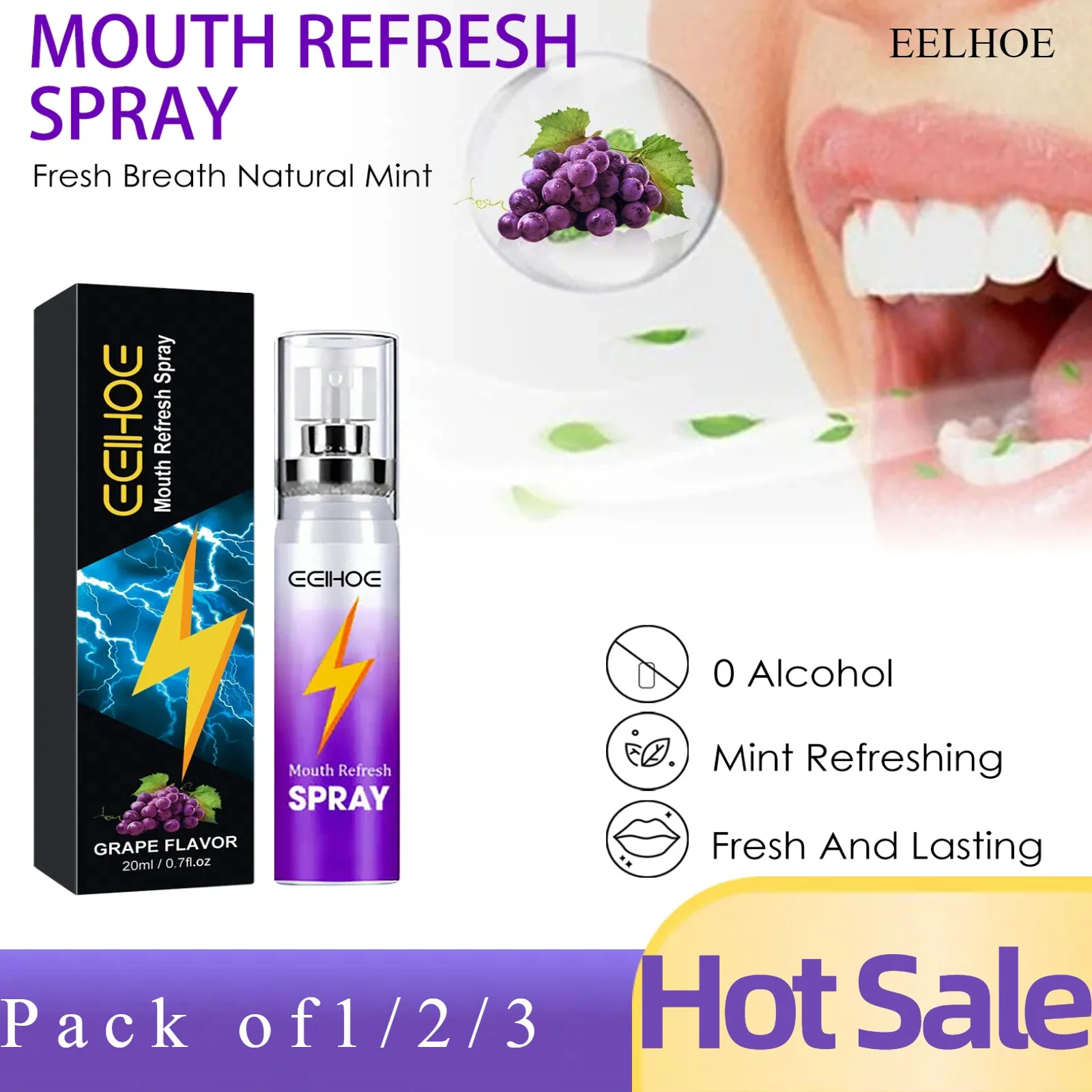 Eelhoe Breath Freshener Spray Lemon Grape Mint Flavor Artifact Female Male Portable Breath Kiss Mouth Spray Cleaning Spray