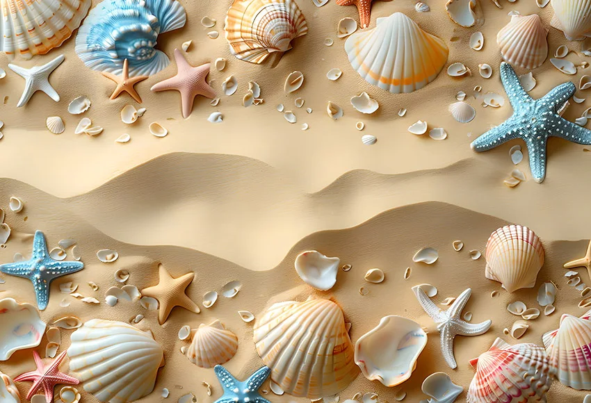 Summer Beach Sand Photography Background Colorful Shell Starfish Birthday Baby Shower Party Decor Backdrop Photo Studio Props