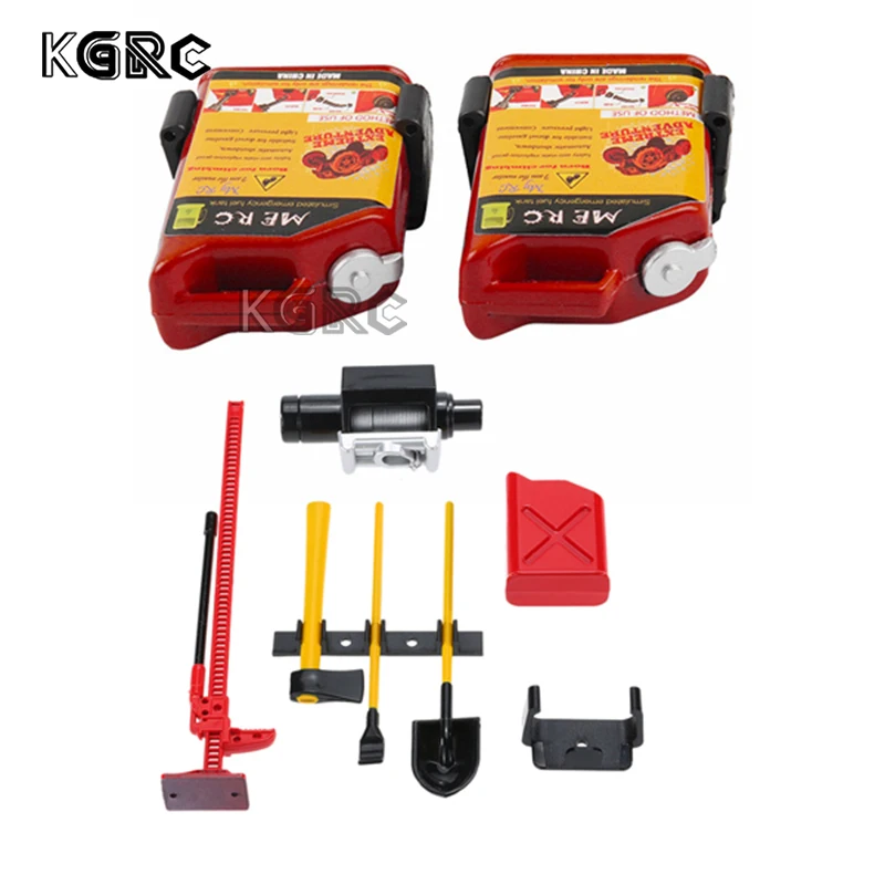 2 Pcs 1/10 Scale Rc Crawler Fuel Tank For Tamiya D90 (Red) & 1Set Luggage Rack Winch Shovel Fuel Tank For Scx10 D90