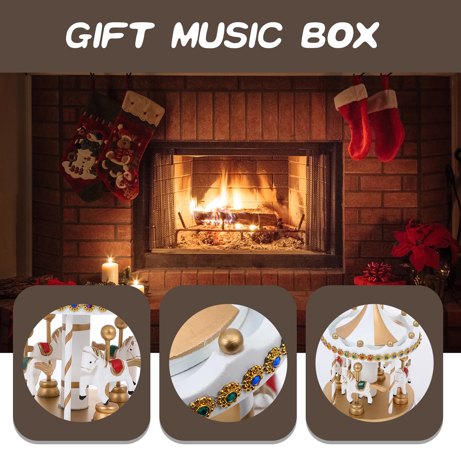 

1pc Carousel Music Box Wooden Melody Box Desktop Ornament Gift For Birthday Wedding Anniversary Christmas Valentines Day Home