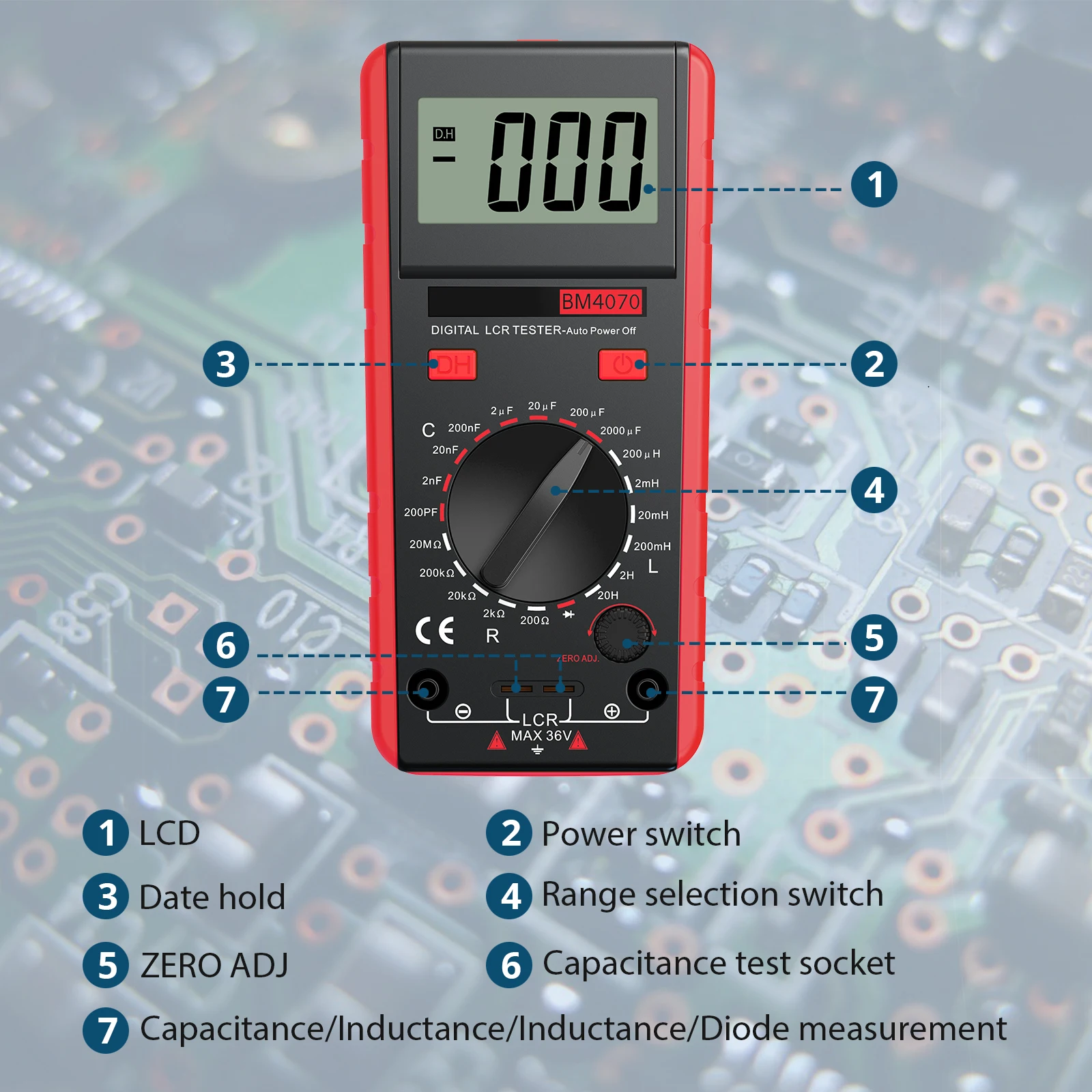 PROSTER LCR Meter LCR Multimeter Tester for Capacitance Resistance Inductance Measuring Meter with LCD Over-range Display