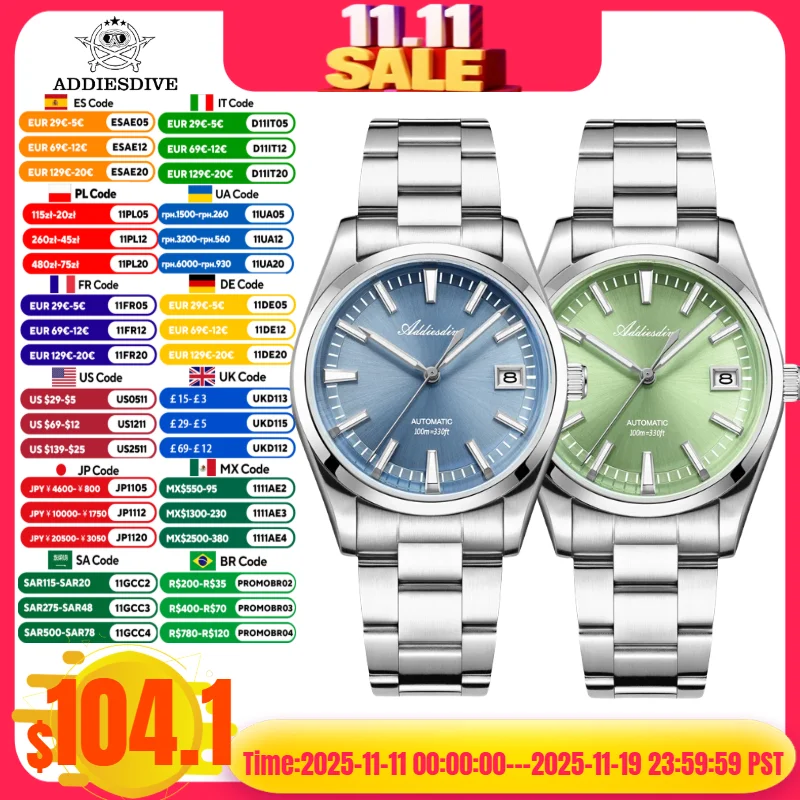 

ADDIESDIVE 39mm Man Luxury Watch BGW9 Super Luminous Bubble Mirror Glass 100m Waterproof Japan NH35A Automatic Mechanical Watch