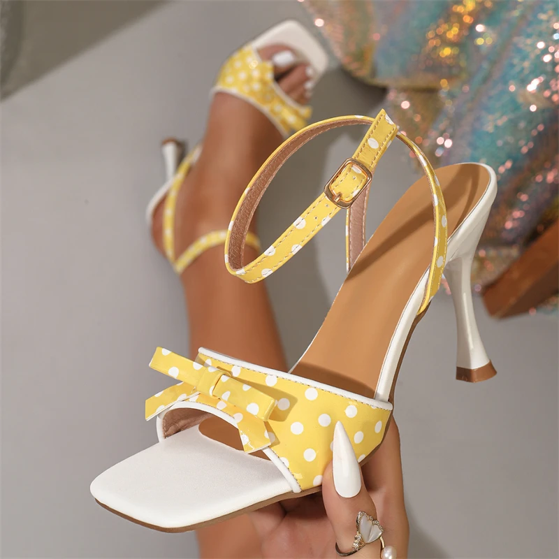 

Eilyken Fashion Design Polka Dot Butterfly-kont Women Sandals Summer Buckle Strap Square Toe Banquet Party Shoes